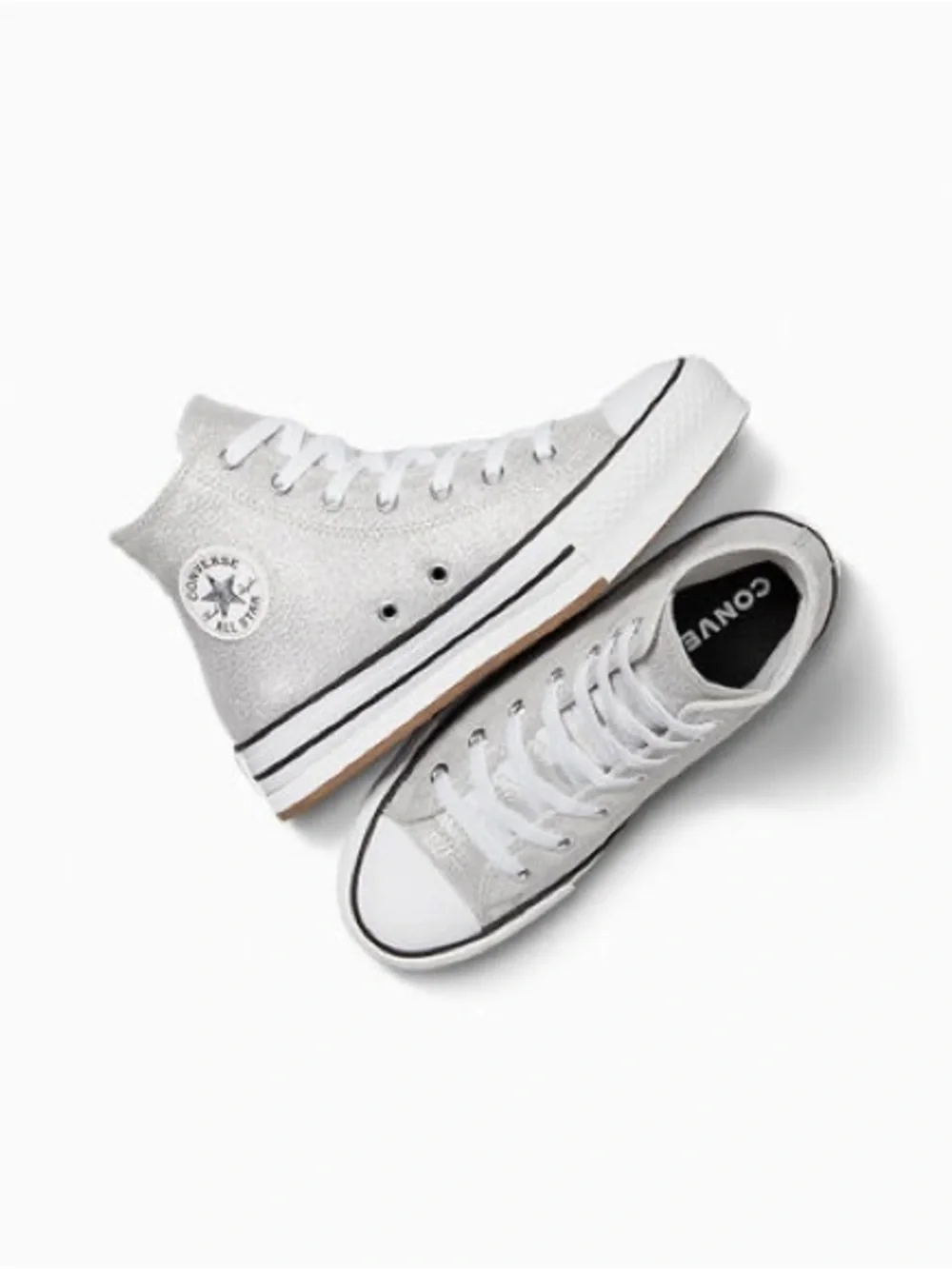 Converse Kids High Top Sneakers in Silver Glitter